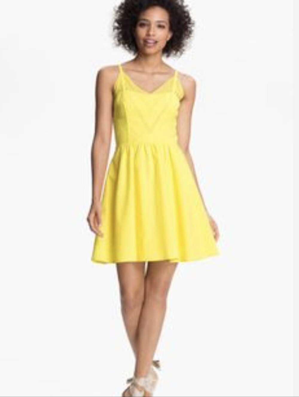Cute JESSICA SIMPSON yellow sundress eyelet lace mesh straps Sz 2 Fit & Flare